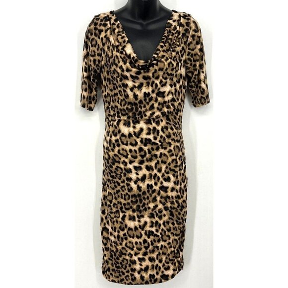 INC International Concepts Dress Sheath Animal Brown Black Women Stretch B28 - Picture 1 of 7